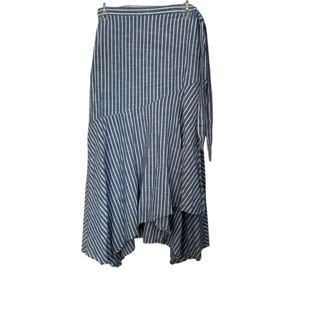 1. State Wrap Skirt Blue & White Asymmetrical Cotton Size 8